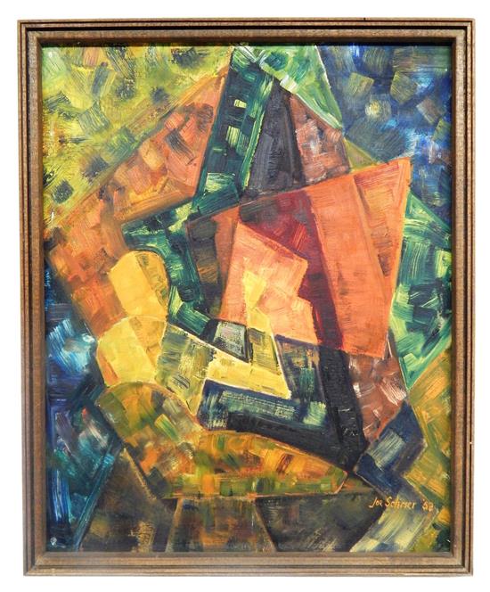 Appraisal: Joe Schrier th C oil on canvas board depicting Cubist