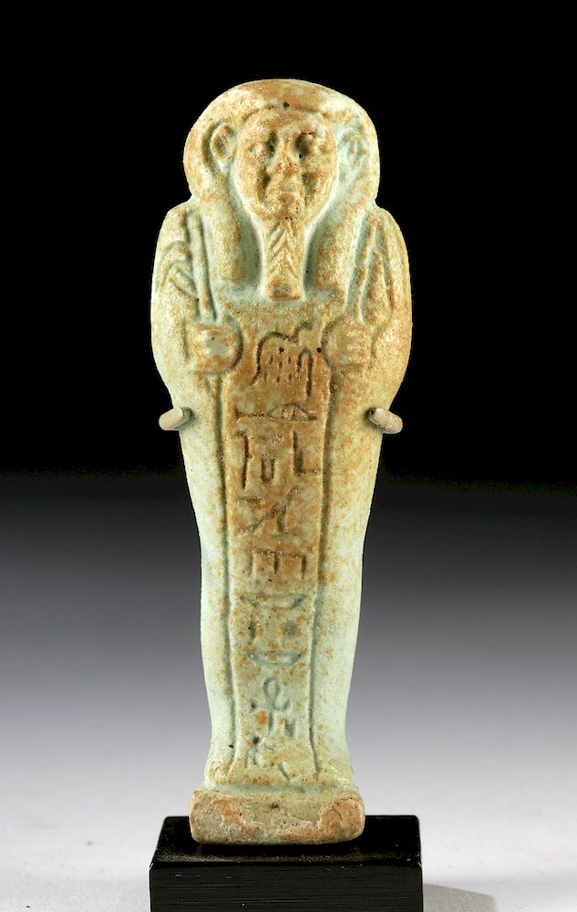 Appraisal: Egyptian Late Dynastic Glazed Faience Ushabti Egypt Late Dynastic Period