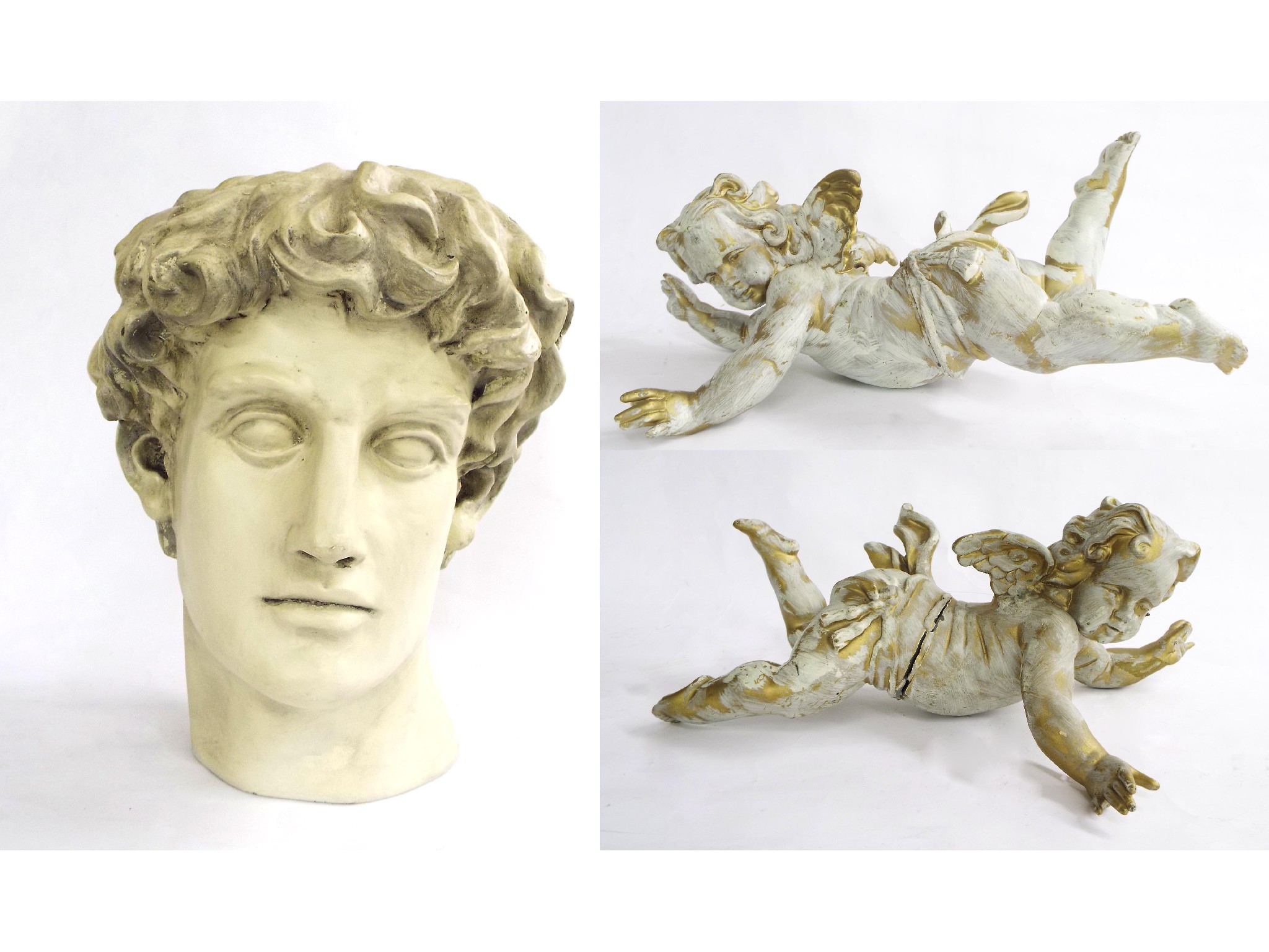 Appraisal: Pair of gilded and distressed resin cherubs together with a