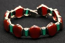 Appraisal: A Sterling Carnelian Art Deco Bracelet A sterling bracelet with