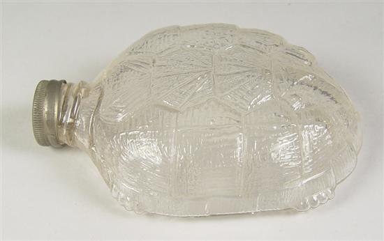 Appraisal: Figural Turtle Flask Circa 's Ground lip Original pewter top