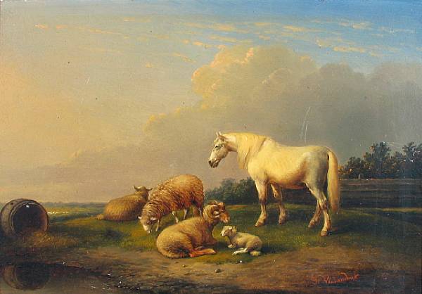 Appraisal: Francois Vandeverdonck Belgian - A horse and sheep in an