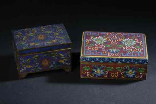 Appraisal: TWO CHINESE CLOISONN ENAMEL BOXES th century Floral decoration on