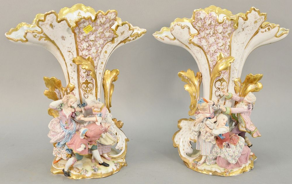 Appraisal: Pair of Paris porcelain and bisque vases imperfections ht in