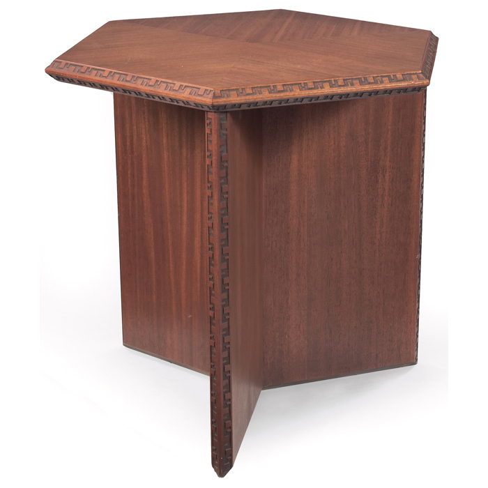 Appraisal: Frank Lloyd Wright table manufactured by Heritage Henredon hexagonal top