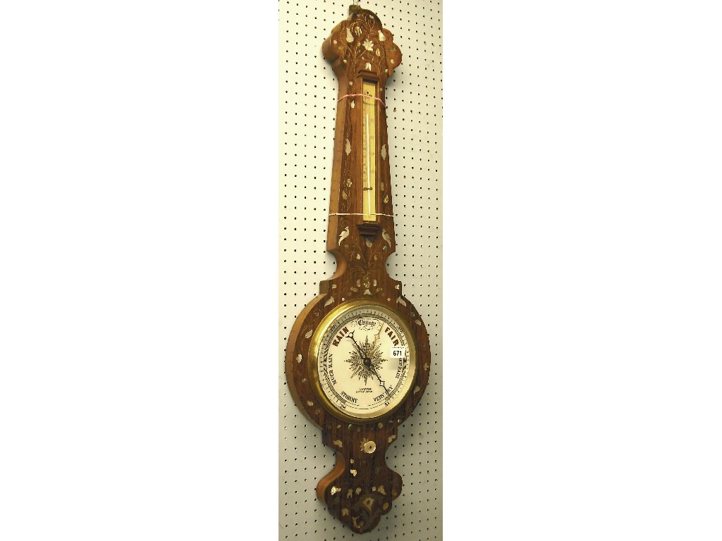 Appraisal: Rosewood banjo barometer thermometer the white dial inscribed Weston-Super-Mare the