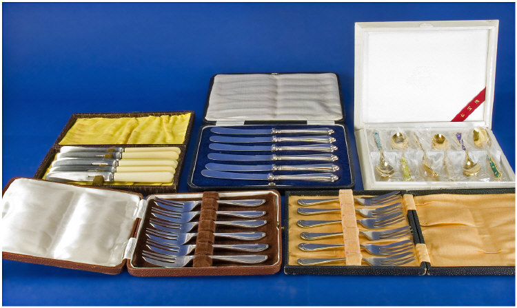 Appraisal: Cased Cutlery Sets Sets Of Knives Sets Of Forks And