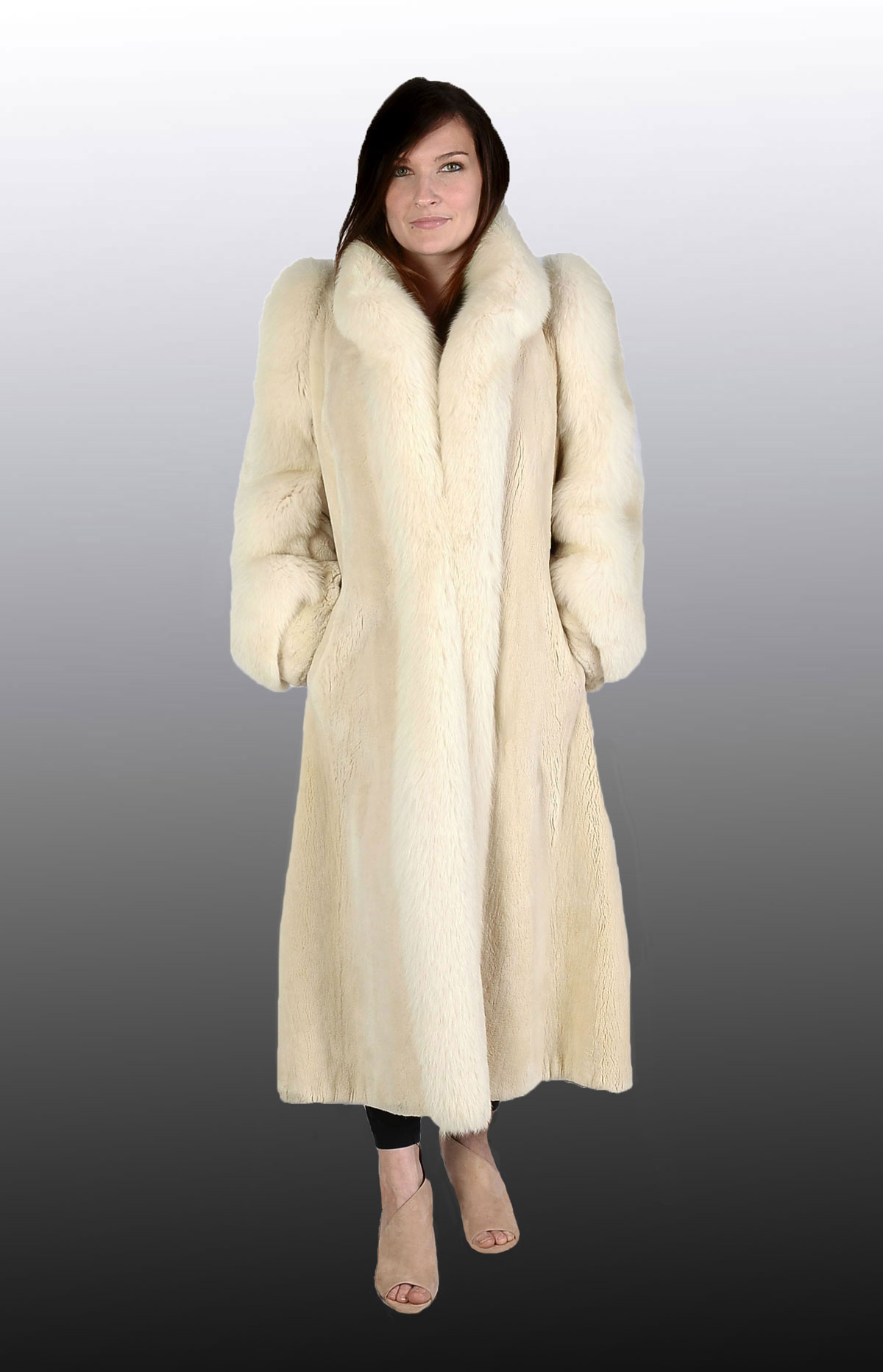 Appraisal: FULL LENGTH SHEARED BEAVER COAT WITH TUXEDO FOX COLLAR Gorgeous