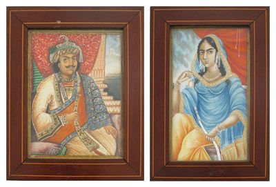 Appraisal: Two Indian miniature paintings of a dignitary and a lady