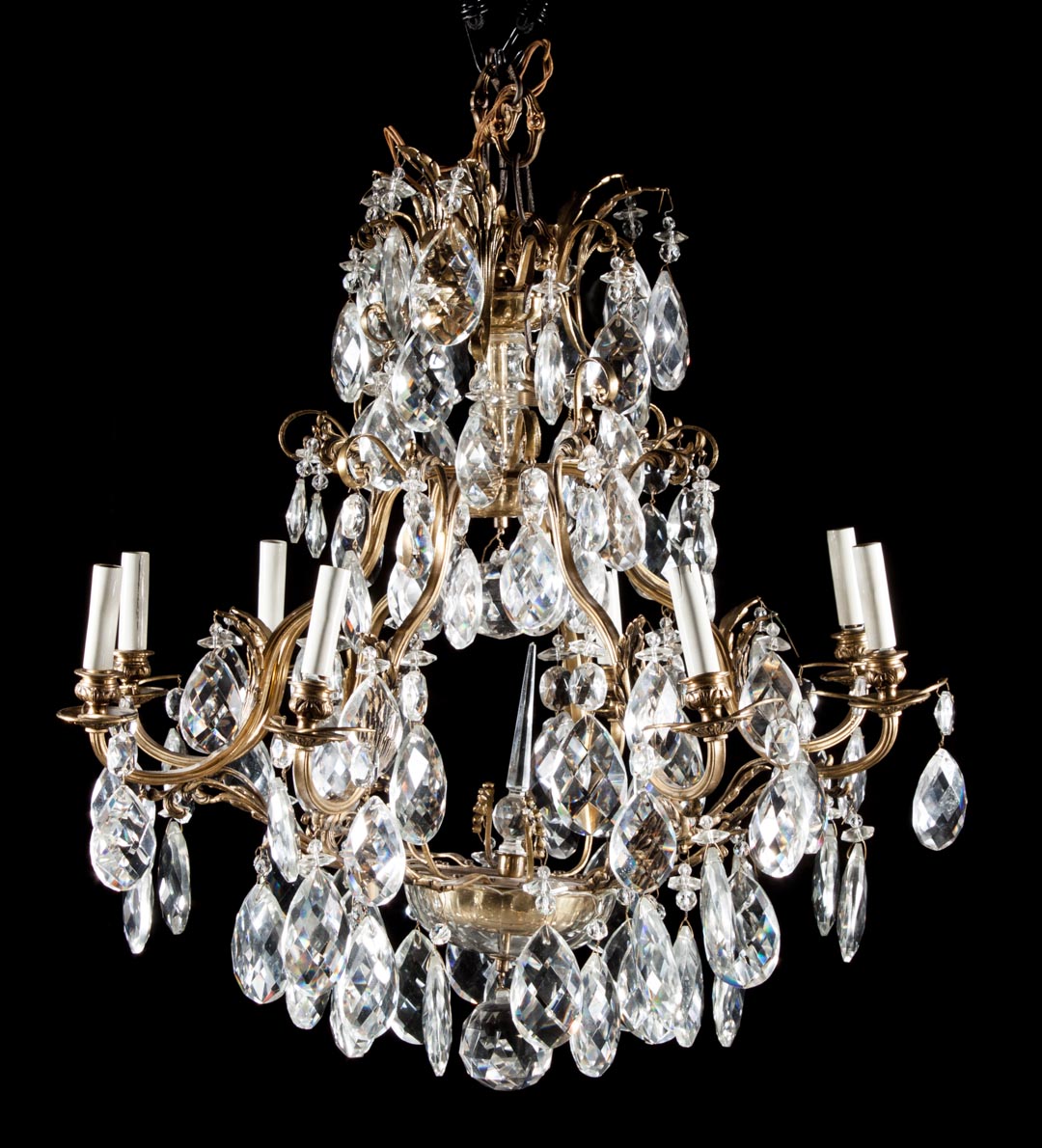 Appraisal: Italian gilt-metal eight-light chandelier gilt-metal frame with large assortment of