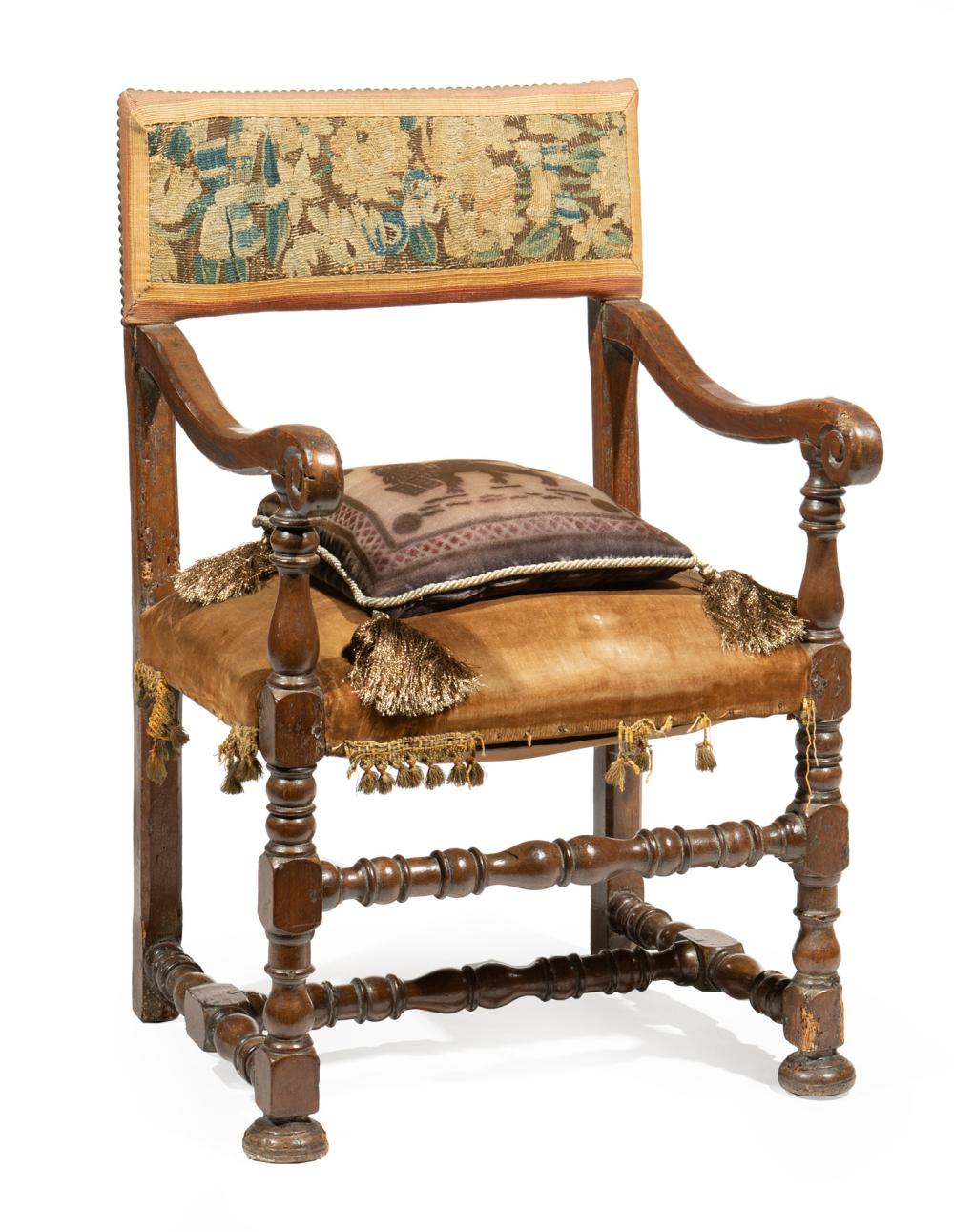 Appraisal: JACOBEAN CARVED WALNUT ARMCHAIRJacobean Carved Walnut Armchair likely th c