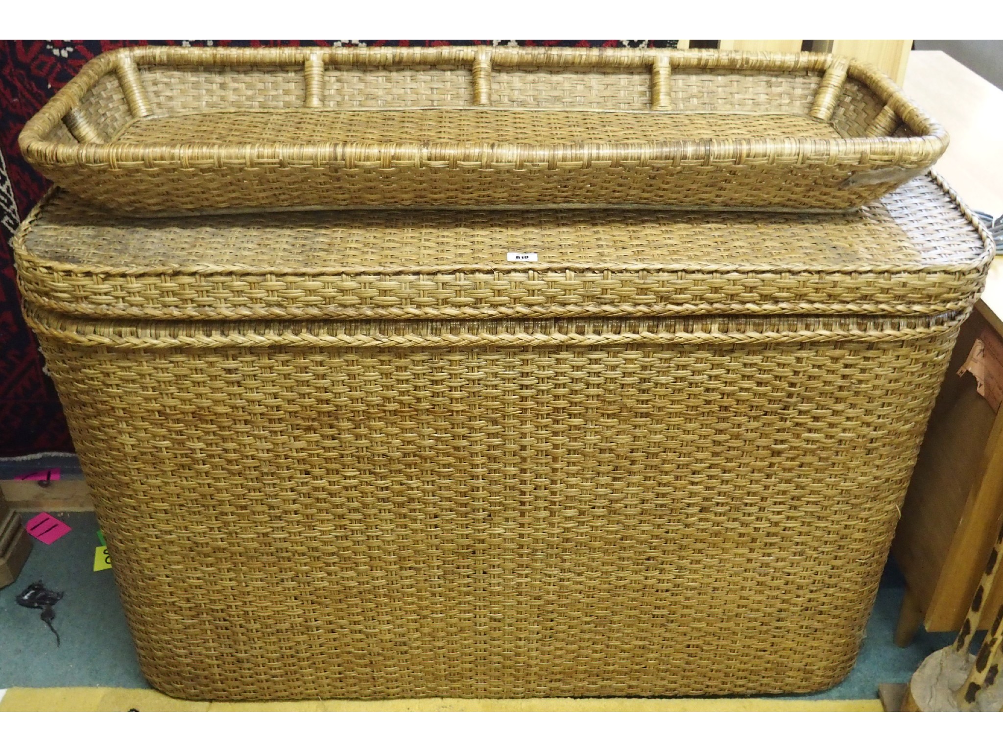 Appraisal: A large basketware laundry basket x x cm and a