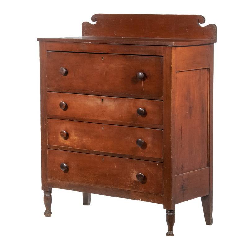 Appraisal: FOUR DRAWER COUNTRY SHERATON CHEST American Cherry Dresser in remnants