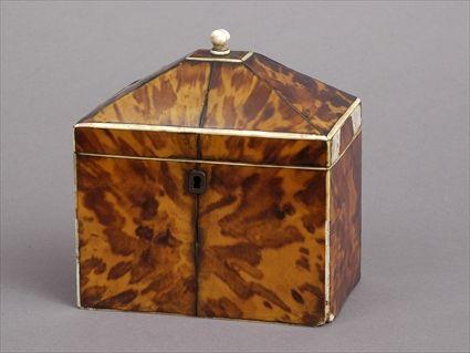 Appraisal: REGENCY IVORY-INLAID TORTOISESHELL TEA CADDY The hinged canted lid with