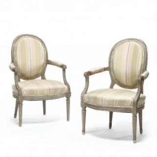 Appraisal: A Pair of Louis XVI Style Painted Fauteuil th century