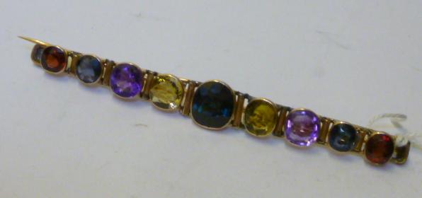 Appraisal: A VICTORIAN MULTI GEM SET BAR BROOCH open back collet