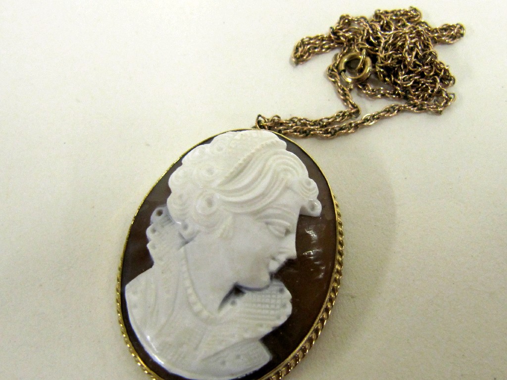 Appraisal: Nine carat gold mounted cameo pendant on ct gold neckchain