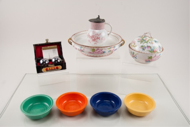 Appraisal: Eight Pieces Assorted China etc To include small Fiesta bowls