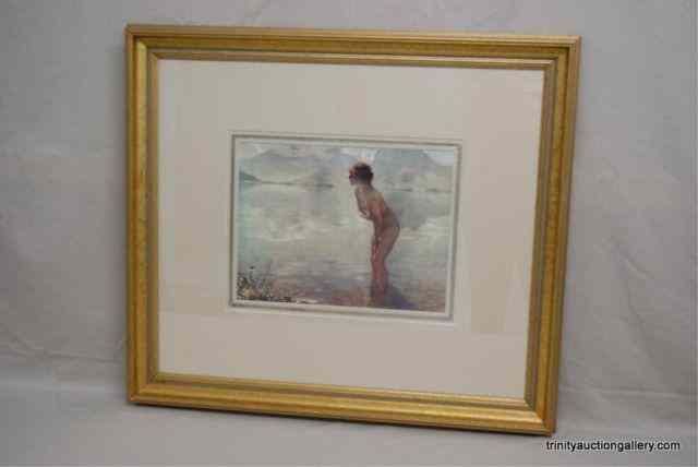 Appraisal: Large Framed Print Bathing Woman - NudeBy unknown artist the