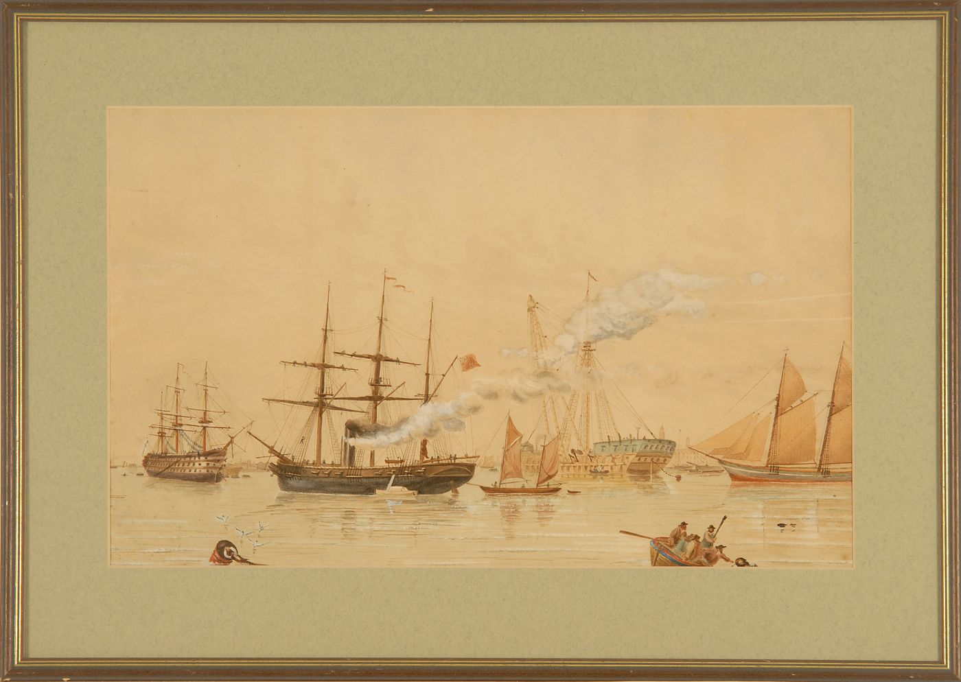 Appraisal: FRAMED WATERCOLOR Naval battle scene Unsigned Mat opening x