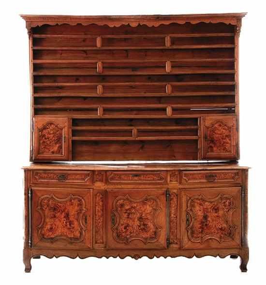 Appraisal: French Provincial fruitwood and burl walnut vasselier th century molded