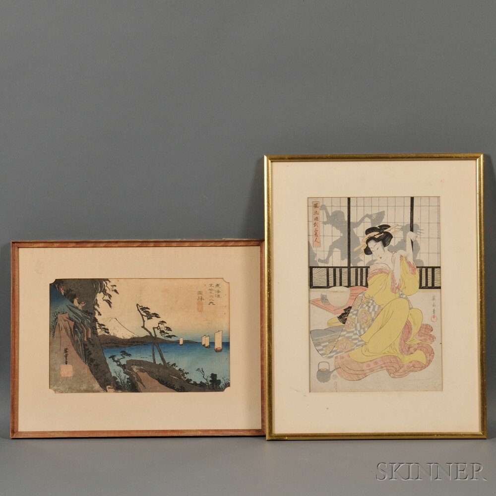 Appraisal: Two Woodblock Prints Japan one by Eisen - depicting a