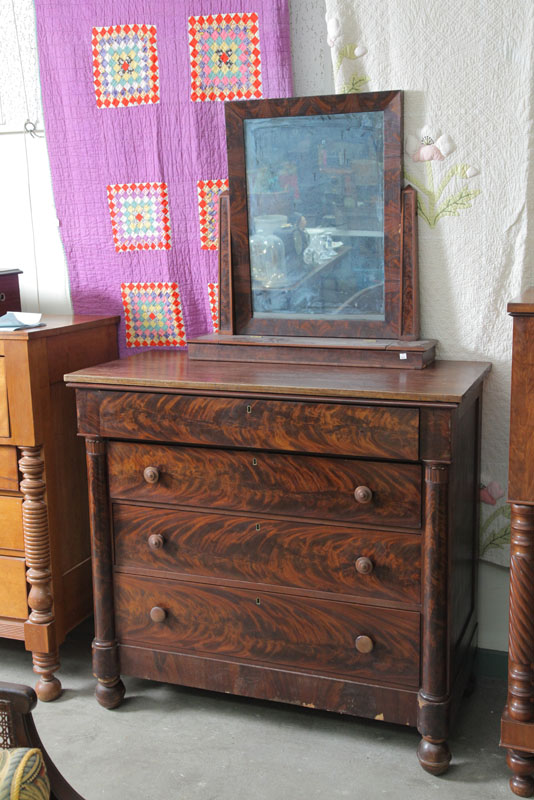 Appraisal: TWO PIECES Flame grain mahogany veneered chest of drawers with