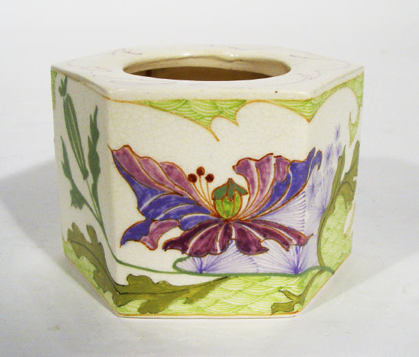 Appraisal: Hexagonal Gouda pot hand painted with a continuous band of