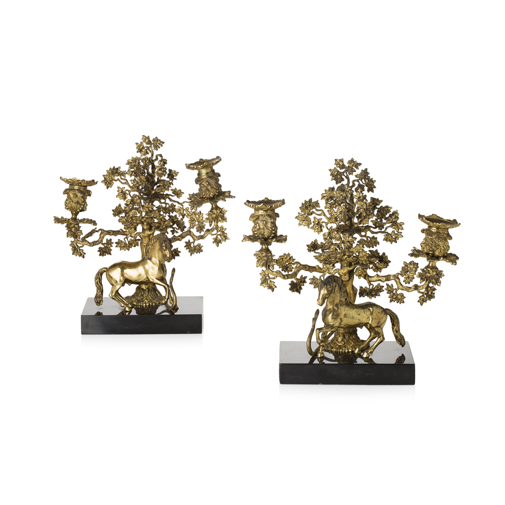 Appraisal: PAIR OF LATE REGENCY GILT BRONZE CANDELABRA EARLY TH CENTURY