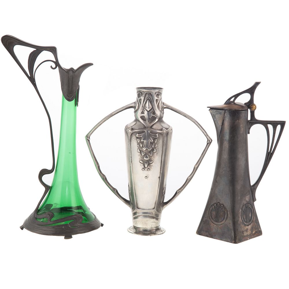 Appraisal: Three Art Deco Nouveau Metalware Objects Includes Urania of Holland