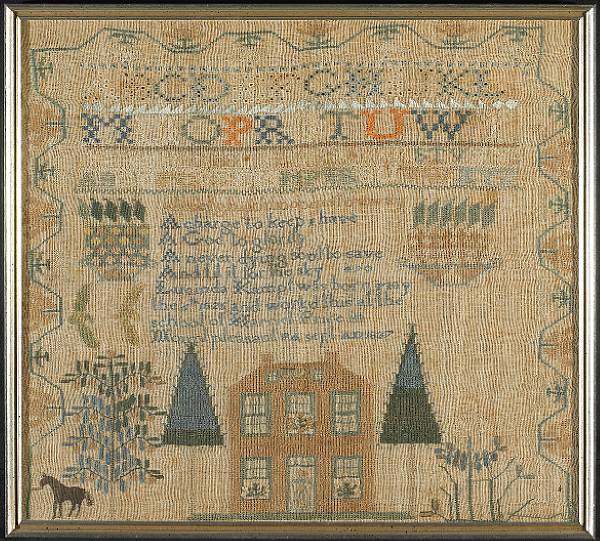 Appraisal: A silk and linen pictorial and verse sampler Lucinda KampfSchool