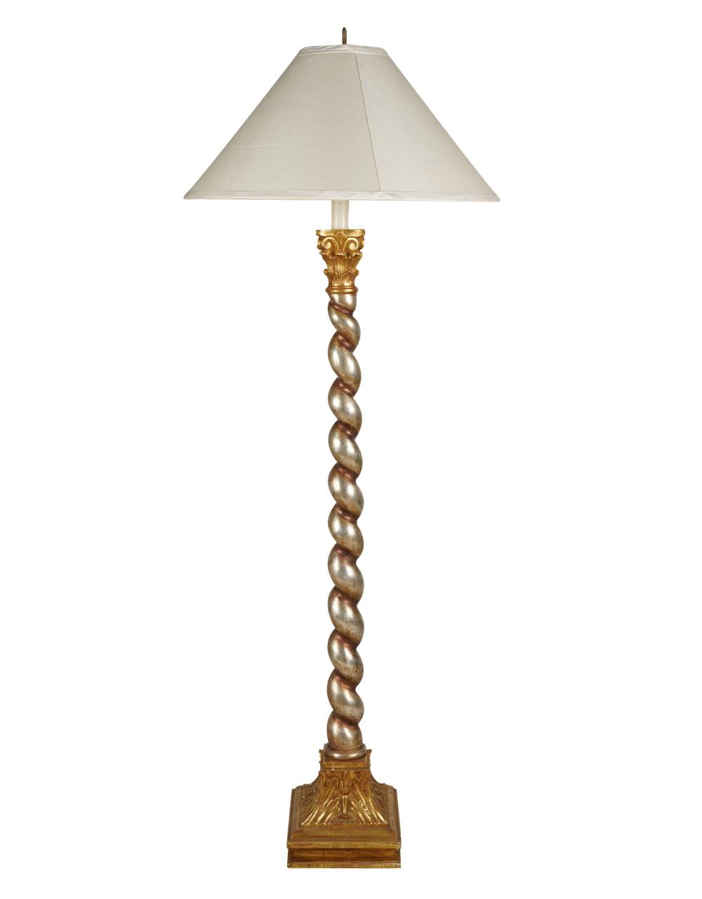 Appraisal: NEOCLASSIC GILT AND SILVER-GILT FLOOR LAMPthe single socket on a