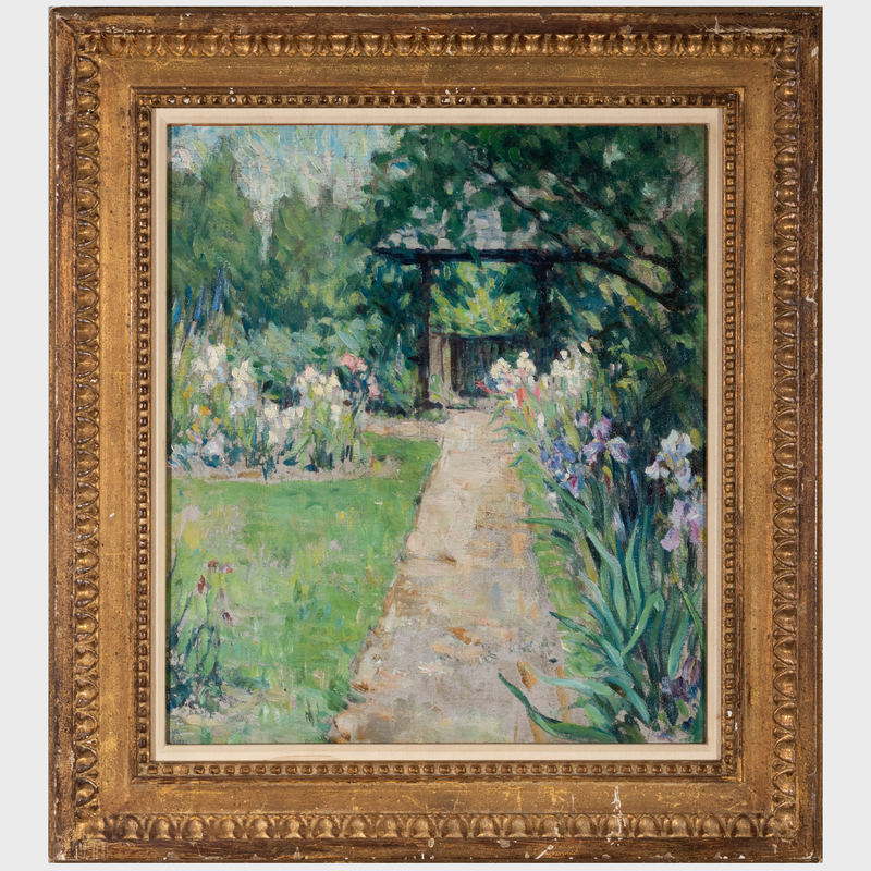 Appraisal: AMERICAN SCHOOL GARDEN PATH Oil on canvas unsigned lined x