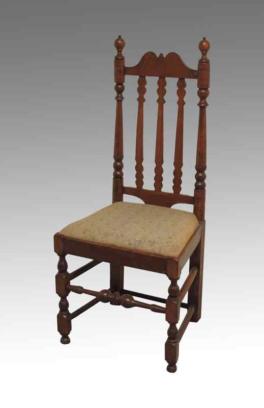 Appraisal: EARLY BANNISTER BACK SIDE CHAIR Shaped top rail over flat