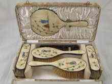 Appraisal: A piece silver and enamel brush set hallmarked B'ham enamelled