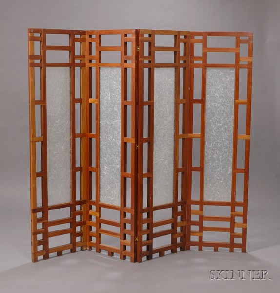 Appraisal: Philip Aziz Screen Wood and glass Canada Four hinged sections