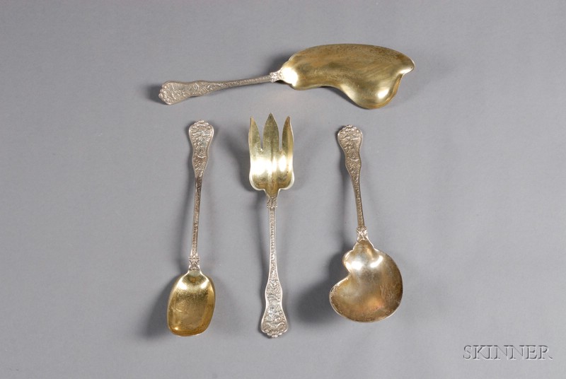 Appraisal: Four Tiffany Co Sterling Olympian Pattern Flatware Servers - a