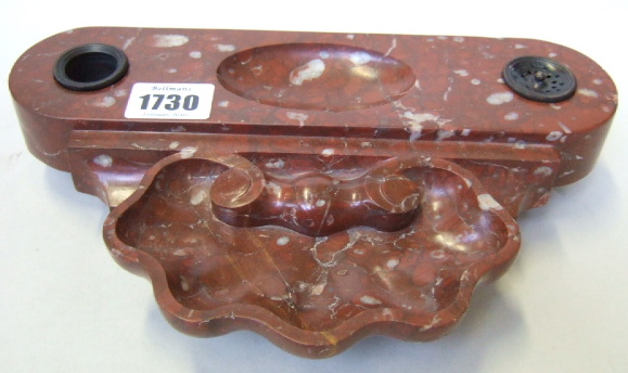 Appraisal: An Italian rouge griotte marble inkstand th century of shell