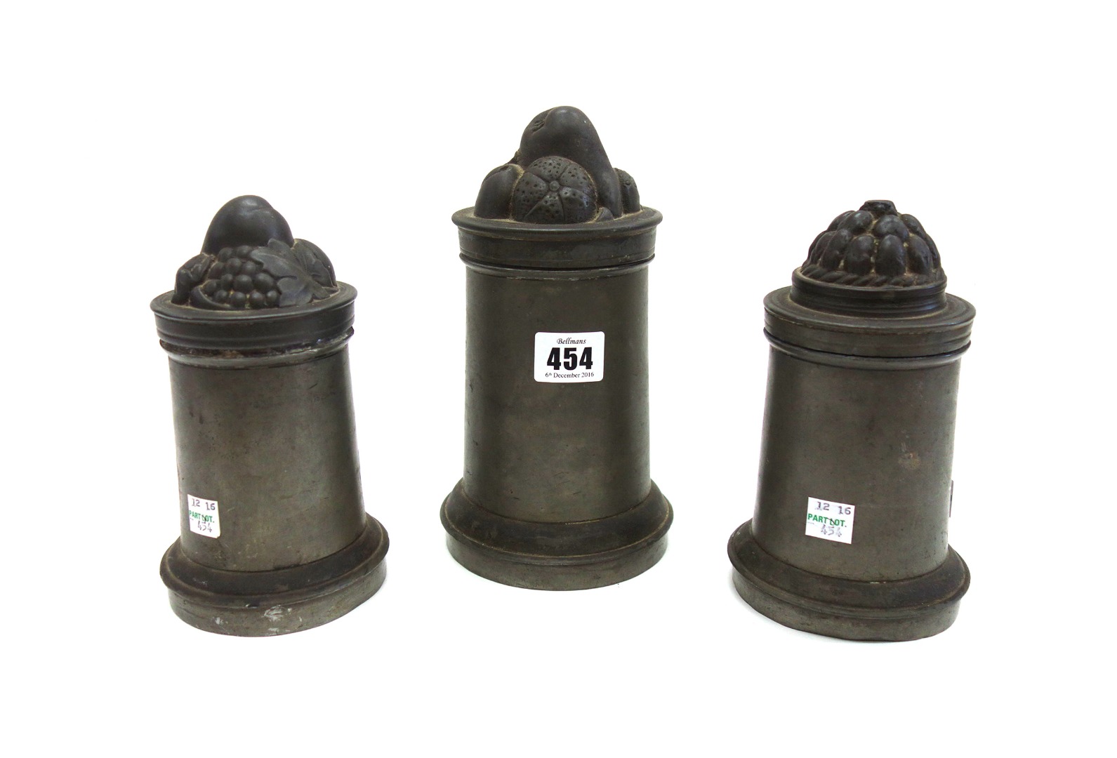 Appraisal: A graduated pair of Victorian pewter jelly moulds cylindrical tapering