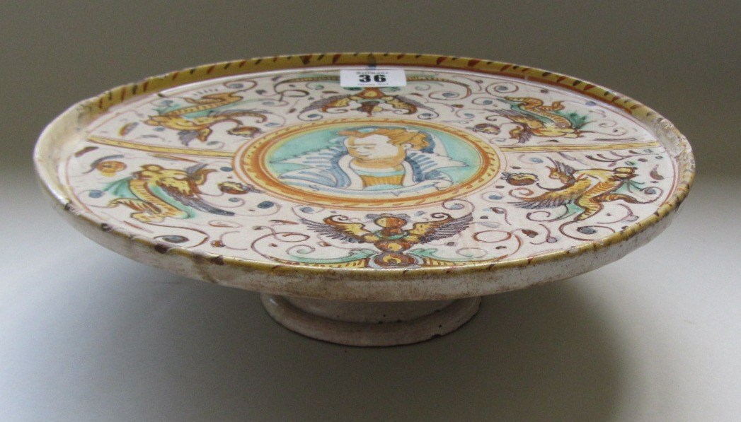 Appraisal: A Deruta maiolica Alzata th century painted with a central