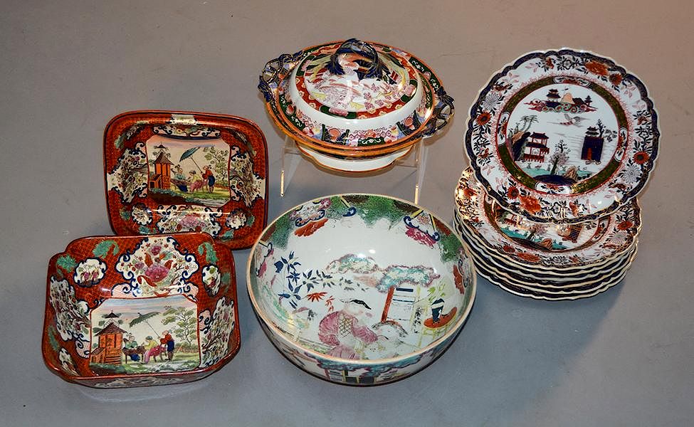 Appraisal: Twelve pieces of th C decorated ironstone china Twelve pieces