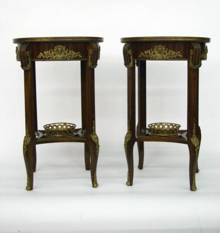 Appraisal: Pair of Louis XV-style marble top stands both with verdis