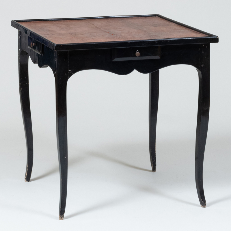 Appraisal: Louis XV Style Black Lacquer Leather Top Games Table x