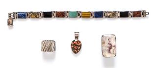 Appraisal: A Collection of Silver and Hardstone Jewelry dwts A Collection