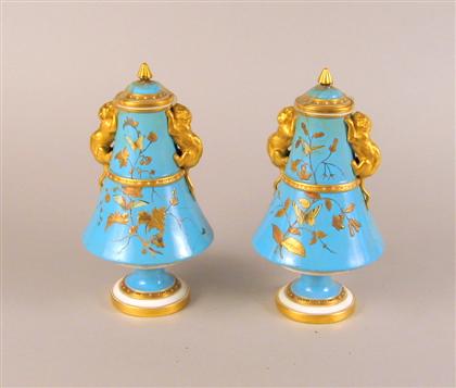 Appraisal: Pair of Crown Derby porcelain cassolettes late th century Turquoise