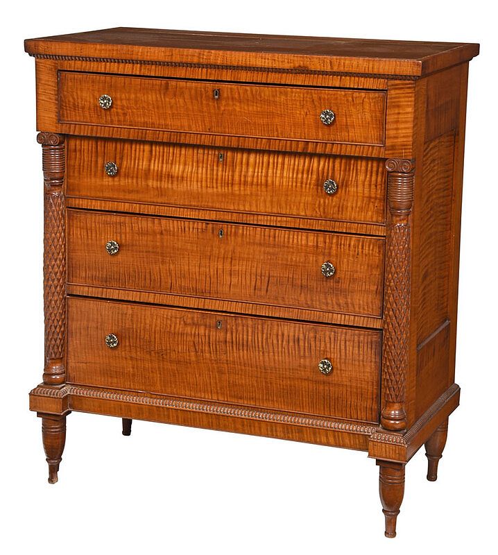 Appraisal: American Sheraton Tiger Maple Chest of Drawers very highly figured