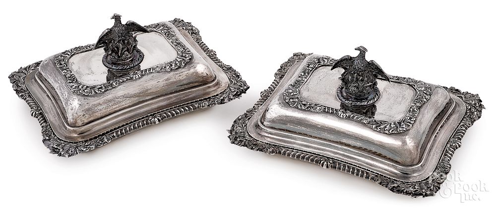 Appraisal: Pair of English silver covered vegetable dishes Pair of English