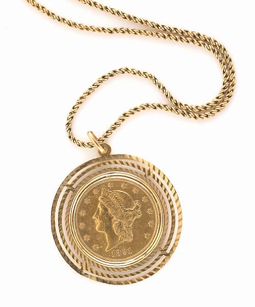 Appraisal: An US gold coin and k gold pendant with k