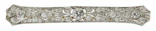 Appraisal: Platinum and Diamond Bar Pin filigree design accented with milgrain