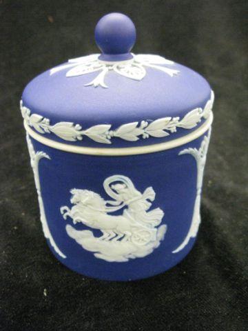 Appraisal: Wedgwood Dark Blue Jasperware Round Box classical scenes including chariot